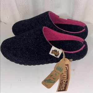 NWT GUMBIES OUTBACK WOOL NAVY BLUR/PINK RUBBER SOLE SLIPPERS UNISEX Men 10 WM 11